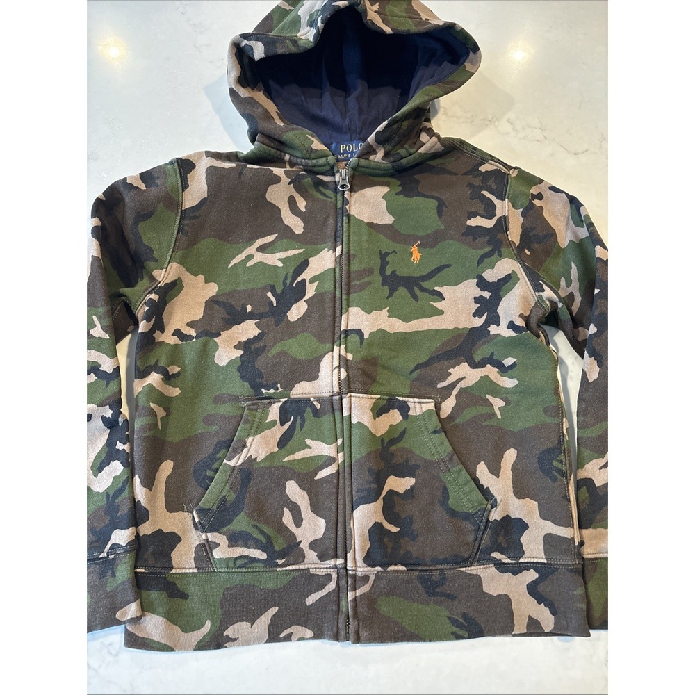 Polo Ralph Lauren Camo Pony Full Zip Hoodie Sweatshirt Boys L 14/16 Green